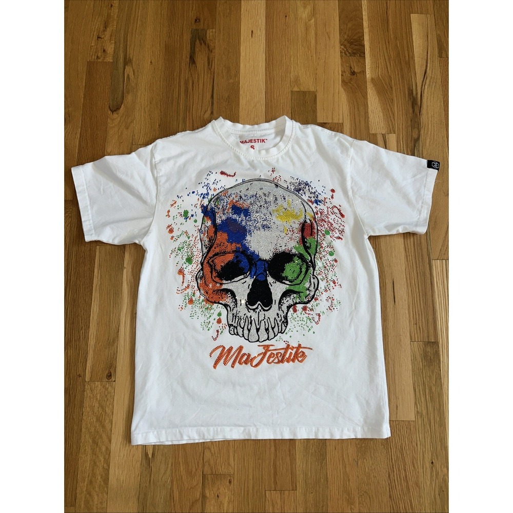 Majestik Skull Rhinestone T-Shirt Short Sleeve White Size Small NWOT (rare)‎